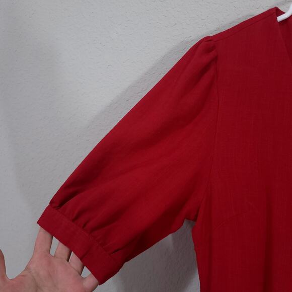 Love Kuza Dress Womens Small Red Midi Below Knee Cotton Linen Summer Office - Picture 9 of 15